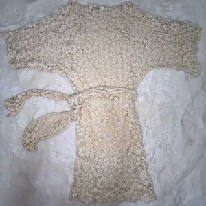 Venus Cream Floral Crochet Loose Shoulder Belted Mini Dress size S